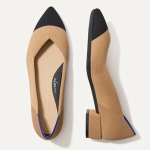 Rothy’s the Wren Elegant cap toe Tan and Black Heels NWOT